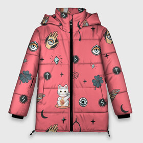 Женская зимняя куртка 3D с принтом Символы и знаки удачи в Санкт-Петербурге, верх — 100% полиэстер; подкладка — 100% полиэстер; утеплитель — 100% полиэстер | длина ниже бедра, силуэт Оверсайз. Есть воротник-стойка, отстегивающийся капюшон и ветрозащитная планка. 

Боковые карманы с листочкой на кнопках и внутренний карман на молнии | везение | всевидящее око | глаз | завитки | звезды | злой | иконки | китайский | клевер | кость. | кот | котёнок | котик | кристал | листик | луна | молния | перо | пёрышко | перья | подкова | рука с глазом