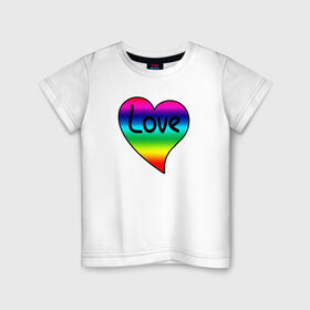 Детская футболка хлопок с принтом Rainbow Love в Санкт-Петербурге, 100% хлопок | круглый вырез горловины, полуприлегающий силуэт, длина до линии бедер | heart | love is | love you | valentines day | бабушка | валентинка | влюбленные | девушке | жена | лучшая | любимая | люблю | любовь | мама | молодожены | подарок | радуга | радужный | романтика | свадебные | свадьба