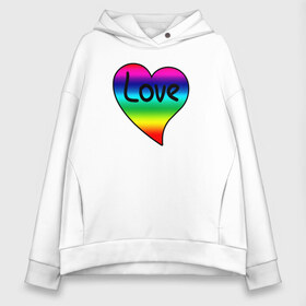 Женское худи Oversize хлопок с принтом Rainbow Love в Санкт-Петербурге, френч-терри — 70% хлопок, 30% полиэстер. Мягкий теплый начес внутри —100% хлопок | боковые карманы, эластичные манжеты и нижняя кромка, капюшон на магнитной кнопке | heart | love is | love you | valentines day | бабушка | валентинка | влюбленные | девушке | жена | лучшая | любимая | люблю | любовь | мама | молодожены | подарок | радуга | радужный | романтика | свадебные | свадьба