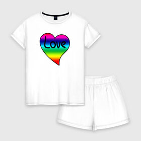 Женская пижама с шортиками хлопок с принтом Rainbow Love в Санкт-Петербурге, 100% хлопок | футболка прямого кроя, шорты свободные с широкой мягкой резинкой | heart | love is | love you | valentines day | бабушка | валентинка | влюбленные | девушке | жена | лучшая | любимая | люблю | любовь | мама | молодожены | подарок | радуга | радужный | романтика | свадебные | свадьба
