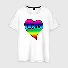 Мужская футболка хлопок с принтом Rainbow Love в Санкт-Петербурге, 100% хлопок | прямой крой, круглый вырез горловины, длина до линии бедер, слегка спущенное плечо. | heart | love is | love you | valentines day | бабушка | валентинка | влюбленные | девушке | жена | лучшая | любимая | люблю | любовь | мама | молодожены | подарок | радуга | радужный | романтика | свадебные | свадьба
