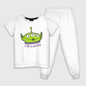 Детская пижама хлопок с принтом Im an alien в Санкт-Петербурге, 100% хлопок |  брюки и футболка прямого кроя, без карманов, на брюках мягкая резинка на поясе и по низу штанин
 | aliens | disney | pixar | toy story | vdkimel | дисней | инопланетяне | история игрушек | пиксар
