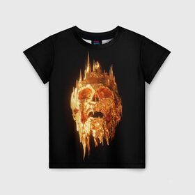 Детская футболка 3D с принтом Golden Skull в Санкт-Петербурге, 100% гипоаллергенный полиэфир | прямой крой, круглый вырез горловины, длина до линии бедер, чуть спущенное плечо, ткань немного тянется | Тематика изображения на принте: cool | cyborg | decoration | fashion | fear | ghost | haloween | head | horror | robot | skeleton | skull | technology | голова | киборг | круто | мода | призрак | робот | скелет | технологии | ужас | украшение | хеллоуин | череп