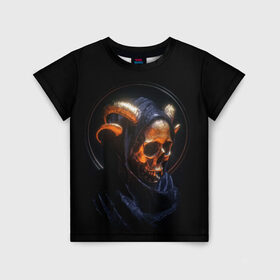 Детская футболка 3D с принтом Golden skull | 1.1 в Санкт-Петербурге, 100% гипоаллергенный полиэфир | прямой крой, круглый вырез горловины, длина до линии бедер, чуть спущенное плечо, ткань немного тянется | cool | cyborg | decoration | fashion | fear | ghost | halloween | head | horror | robot | skeleton | skull | technology | голова | киборг | круто | мода | призрак | робот | скелет | технологии | ужас | украшение | хеллоуин | череп