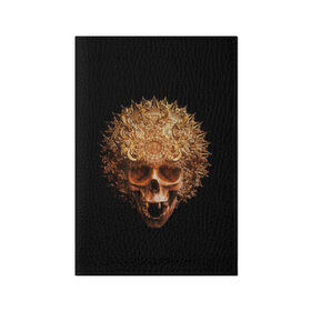Обложка для паспорта матовая кожа с принтом Golden skull | 1.2 в Санкт-Петербурге, натуральная матовая кожа | размер 19,3 х 13,7 см; прозрачные пластиковые крепления | Тематика изображения на принте: 