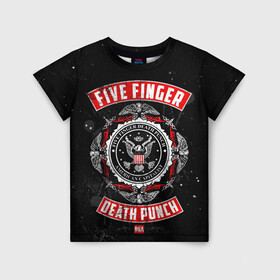 Детская футболка 3D с принтом Five Finger Death Punch в Санкт-Петербурге, 100% гипоаллергенный полиэфир | прямой крой, круглый вырез горловины, длина до линии бедер, чуть спущенное плечо, ткань немного тянется | 5fdp | ffdp | five finger death punch | metal | группы | метал | музыка | рок