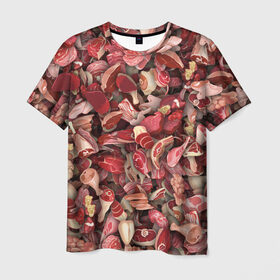 Мужская футболка 3D с принтом Мясо в Санкт-Петербурге, 100% полиэфир | прямой крой, круглый вырез горловины, длина до линии бедер | бекон | веган | говядина | деликатес | курица | мяско | мясник | окорок | паттерн | свинина | стейк | филе