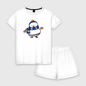 Женская пижама с шортиками хлопок с принтом Снеговик в Санкт-Петербурге, 100% хлопок | футболка прямого кроя, шорты свободные с широкой мягкой резинкой | 