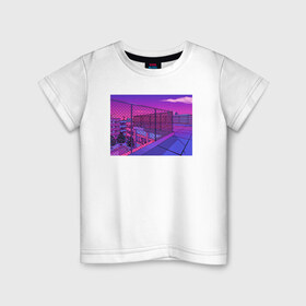 Детская футболка хлопок с принтом NFRNS -такты в Санкт-Петербурге, 100% хлопок | круглый вырез горловины, полуприлегающий силуэт, длина до линии бедер | графика | игра | компьютерная графика | неон | пейзаж | пиксели | пиксельный пейзаж | фиолетовый