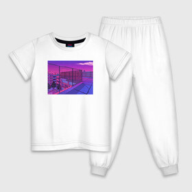 Детская пижама хлопок с принтом NFRNS -такты в Санкт-Петербурге, 100% хлопок |  брюки и футболка прямого кроя, без карманов, на брюках мягкая резинка на поясе и по низу штанин
 | графика | игра | компьютерная графика | неон | пейзаж | пиксели | пиксельный пейзаж | фиолетовый