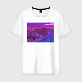 Мужская футболка хлопок с принтом NFRNS -такты в Санкт-Петербурге, 100% хлопок | прямой крой, круглый вырез горловины, длина до линии бедер, слегка спущенное плечо. | графика | игра | компьютерная графика | неон | пейзаж | пиксели | пиксельный пейзаж | фиолетовый