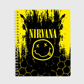Тетрадь с принтом Nirvana в Санкт-Петербурге, 100% бумага | 48 листов, плотность листов — 60 г/м2, плотность картонной обложки — 250 г/м2. Листы скреплены сбоку удобной пружинной спиралью. Уголки страниц и обложки скругленные. Цвет линий — светло-серый
 | music | nirvana | rock | smile | американская рок группа | гранж | известные личности | крист новоселич | курт кобейн | музыка | музыканты | нирвана | панк рок | певцы | рок | смайл | хард рок | хэви металл