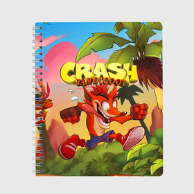 Тетрадь с принтом Crash Bandicoot в Санкт-Петербурге, 100% бумага | 48 листов, плотность листов — 60 г/м2, плотность картонной обложки — 250 г/м2. Листы скреплены сбоку удобной пружинной спиралью. Уголки страниц и обложки скругленные. Цвет линий — светло-серый
 | Тематика изображения на принте: aku aku | crash bandicoot | бандикут | игры | крэш бандикут