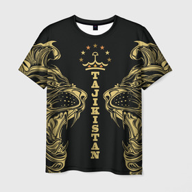 Мужская футболка 3D с принтом Таджикистан в Санкт-Петербурге, 100% полиэфир | прямой крой, круглый вырез горловины, длина до линии бедер | Тематика изображения на принте: crown | golden | king | lion | republic | tajikistan | золотой | король | корона | лев | республика | таджикистан | царь