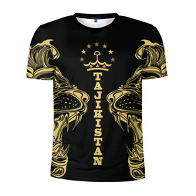 Мужская футболка 3D спортивная с принтом Таджикистан в Санкт-Петербурге, 100% полиэстер с улучшенными характеристиками | приталенный силуэт, круглая горловина, широкие плечи, сужается к линии бедра | Тематика изображения на принте: crown | golden | king | lion | republic | tajikistan | золотой | король | корона | лев | республика | таджикистан | царь