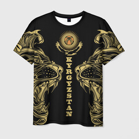 Мужская футболка 3D с принтом Киргизия в Санкт-Петербурге, 100% полиэфир | прямой крой, круглый вырез горловины, длина до линии бедер | eagle | islam | kyrgyzstan | lion | republic | sun | ислам | киргизия | кыргызстан | лев | орел | республика | солнце