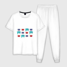 Мужская пижама хлопок с принтом Разноцветные персонажи в Санкт-Петербурге, 100% хлопок | брюки и футболка прямого кроя, без карманов, на брюках мягкая резинка на поясе и по низу штанин
 | 