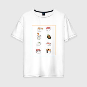 Женская футболка хлопок Oversize с принтом NEON RETRO CITY в Санкт-Петербурге, 100% хлопок | свободный крой, круглый ворот, спущенный рукав, длина до линии бедер
 | kawaii | sushi | еда | мило | суши