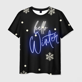 Мужская футболка 3D с принтом Привет,зима в Санкт-Петербурге, 100% полиэфир | прямой крой, круглый вырез горловины, длина до линии бедер | белый | декабрь | зима | снег | снежинка | уют | черный