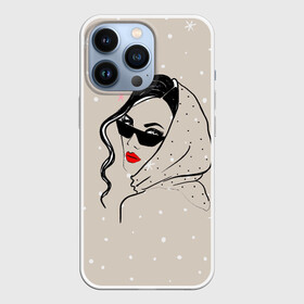 Чехол для iPhone 13 Pro с принтом Модная девушка в очках в Санкт-Петербурге,  |  | Тематика изображения на принте: беж | брюнетка | гламур | девушка | красота | лицо | мода | очки | помада
