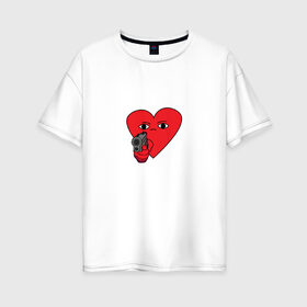 Женская футболка хлопок Oversize с принтом Сердце с пистолетом в Санкт-Петербурге, 100% хлопок | свободный крой, круглый ворот, спущенный рукав, длина до линии бедер
 | 