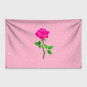 Флаг-баннер с принтом Роза на розовом в Санкт-Петербурге, 100% полиэстер | размер 67 х 109 см, плотность ткани — 95 г/м2; по краям флага есть четыре люверса для крепления | женственно | красота | роза | розовый | снежинки | фуксия | цветок | шик