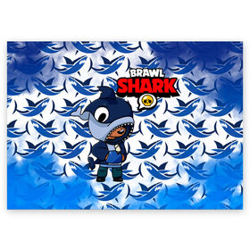 Поздравительная открытка с принтом BRAWL STARS SHARK. в Санкт-Петербурге, 100% бумага | плотность бумаги 280 г/м2, матовая, на обратной стороне линовка и место для марки
 | 8 bit | brawl stars | colette | crow | gale | leon | max | mecha | mecha crow | mr.p | sally leon | shark | tara | virus 8 bit | werewolf leon | акула | берли | бравл старс | ворон | коллет | макс | оборотень