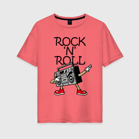 Женская футболка хлопок Oversize с принтом Rock n Roll в Санкт-Петербурге, 100% хлопок | свободный крой, круглый ворот, спущенный рукав, длина до линии бедер
 | dab | hands | pose | recorder | rock | shoes | башмаки | бумбокс | магнитола | магнитофон | мафон | рок | руки