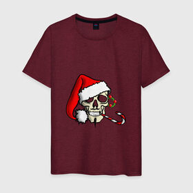 Мужская футболка хлопок с принтом Рождественский череп в Санкт-Петербурге, 100% хлопок | прямой крой, круглый вырез горловины, длина до линии бедер, слегка спущенное плечо. | 