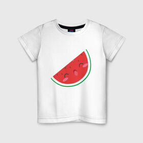 Детская футболка хлопок с принтом Кусочек Арбуза в Санкт-Петербурге, 100% хлопок | круглый вырез горловины, полуприлегающий силуэт, длина до линии бедер | kawai | kawaii | mimi | watermelon | арбуз | еда | каваи | кавай | кавайи | кавайный | кавайный арбуз | кусочек арбуза | милота | мимишный | фрукт | ягода