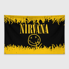 Флаг-баннер с принтом Nirvana в Санкт-Петербурге, 100% полиэстер | размер 67 х 109 см, плотность ткани — 95 г/м2; по краям флага есть четыре люверса для крепления | music | nirvana | rock | smile | американская рок группа | гранж | известные личности | крист новоселич | курт кобейн | музыка | музыканты | нирвана | панк рок | певцы | рок | смайл | хард рок | хэви металл
