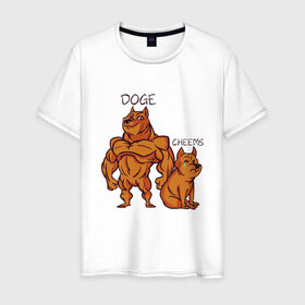 Мужская футболка хлопок с принтом Качок Доге и маленький Чимс в Санкт-Петербурге, 100% хлопок | прямой крой, круглый вырез горловины, длина до линии бедер, слегка спущенное плечо. | Тематика изображения на принте: bodybuilder | cheems | chims | cool | cry | crying | doge | japan | japanese | little | meme | memes | power | powerful | shiba inu | small | крутой | мемас | мемчик | накаченный | песель | песик | плакса | плачет | порода | сиба ину | собак