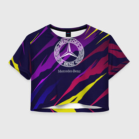 Женская футболка Crop-top 3D с принтом Mercedes-Benz в Санкт-Петербурге, 100% полиэстер | круглая горловина, длина футболки до линии талии, рукава с отворотами | benz | mercedes | mercedes benz | sport | абстракция | бенз | бэнц | линии | лого | логотип | мерс | мерседес | мэрс | мэрседес | спорт