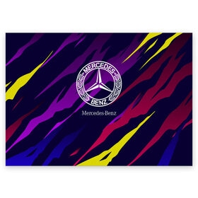 Поздравительная открытка с принтом Mercedes-Benz в Санкт-Петербурге, 100% бумага | плотность бумаги 280 г/м2, матовая, на обратной стороне линовка и место для марки
 | benz | mercedes | mercedes benz | sport | абстракция | бенз | бэнц | линии | лого | логотип | мерс | мерседес | мэрс | мэрседес | спорт