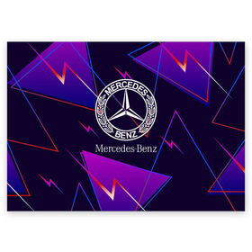 Поздравительная открытка с принтом Mercedes-Benz в Санкт-Петербурге, 100% бумага | плотность бумаги 280 г/м2, матовая, на обратной стороне линовка и место для марки
 | benz | mercedes | mercedes benz | sport | абстракция | бенз | бэнц | линии | лого | логотип | мерс | мерседес | мэрс | мэрседес | спорт