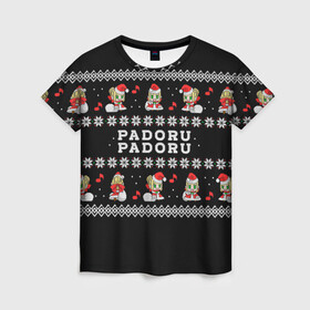 Женская футболка 3D с принтом merry christmas padoru в Санкт-Петербурге, 100% полиэфир ( синтетическое хлопкоподобное полотно) | прямой крой, круглый вырез горловины, длина до линии бедер | anime | christmas | fate | marry christmas | new year | padoru | padoru padoru | saber | saber dance | аниме | зима | новогодний свитер | новый год | падору | падору падору | санта | свитер | свитер с оленями | сейбер | сейбер санта