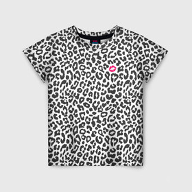 Детская футболка 3D с принтом Kiss в Санкт-Петербурге, 100% гипоаллергенный полиэфир | прямой крой, круглый вырез горловины, длина до линии бедер, чуть спущенное плечо, ткань немного тянется | art | background | kiss | leopard | lips | spots | texture | арт | губы | леопард | поцелуй | пятна | текстура | фон
