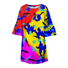Детское платье 3D с принтом Камуфляж геймера в Санкт-Петербурге, 100% полиэстер | прямой силуэт, чуть расширенный к низу. Круглая горловина, на рукавах — воланы | игры | камуфляж | краски | пятна | спорт | текстуры | узоры | фигуры | цветной | яркая