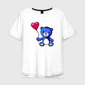 Мужская футболка хлопок Oversize с принтом Медвежонок с шариком в Санкт-Петербурге, 100% хлопок | свободный крой, круглый ворот, “спинка” длиннее передней части | bear | love is | teddy | valentines day | валентина | влюбленный | воздушный шарик | девочкам | девушке | игрушка | кукла | лучшая | любимая | люблю | любовь | марта | медведь | медвежата | милый | няшный | плюшевый