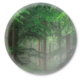 Значок с принтом Тропический лес в Санкт-Петербурге,  металл | круглая форма, металлическая застежка в виде булавки | деревья | джунгли | зеленый лес | зелень | лес | тропики | тропический лес