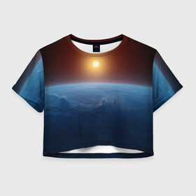 Женская футболка Crop-top 3D с принтом Звезда по имени солнце в Санкт-Петербурге, 100% полиэстер | круглая горловина, длина футболки до линии талии, рукава с отворотами | астрономия | вселенная | звезда | космос | солнце