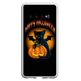 Чехол для Samsung Galaxy S10 с принтом Хэллоуин в Санкт-Петербурге, Силикон | Область печати: задняя сторона чехла, без боковых панелей | halloween | happy | happy halloween | вампир | зубы | луна | полнолуние | праздник | праздник хэллоуин | тыква | хэллоуин