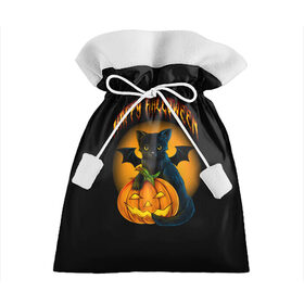 Подарочный 3D мешок с принтом Хэллоуин в Санкт-Петербурге, 100% полиэстер | Размер: 29*39 см | Тематика изображения на принте: halloween | happy | happy halloween | вампир | зубы | луна | полнолуние | праздник | праздник хэллоуин | тыква | хэллоуин