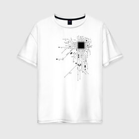 Женская футболка хлопок Oversize с принтом Сердце чип в Санкт-Петербурге, 100% хлопок | свободный крой, круглый ворот, спущенный рукав, длина до линии бедер
 | art | board | chip | cyber | heart | system | арт | кибер | плата | сердце | система | чип