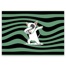 Поздравительная открытка с принтом Dab в Санкт-Петербурге, 100% бумага | плотность бумаги 280 г/м2, матовая, на обратной стороне линовка и место для марки
 | bull terrier | dab | dog | ears | muzzle | nose | paws | tail | бультерьер | лапы | нос | собака | уши | хвост