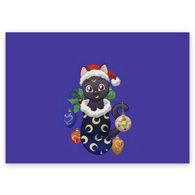 Поздравительная открытка с принтом Luna Happy New Year в Санкт-Петербурге, 100% бумага | плотность бумаги 280 г/м2, матовая, на обратной стороне линовка и место для марки
 | 2021 | cat | catmas | christmas | happy new year | merry christmas | new year | аниме | кот | котейка | котики | луна | манга | новый год | праздник | рождество | сейлормун