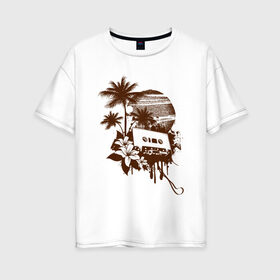Женская футболка хлопок Oversize с принтом Ретро в Санкт-Петербурге, 100% хлопок | свободный крой, круглый ворот, спущенный рукав, длина до линии бедер
 | palm | retro | retrowave | urban | закат | кассета | краска | лето | магнолии | магнолия | на заре | пальма | пальмы | пленка | пляж | ретро | ретровейв | ретровейф | рисунок | уличный стиль | цветы