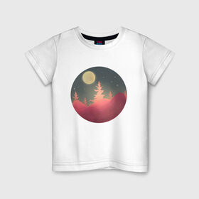 Детская футболка хлопок с принтом Полнолуние в Санкт-Петербурге, 100% хлопок | круглый вырез горловины, полуприлегающий силуэт, длина до линии бедер | forest | full moon | moon | mountain | nature | night | stars | гора | горы | деревья | звезды | лес | луна | луная ночь | лунная ночь | ночь | пейзаж | полная луна | полнолуние | природа | рисунок