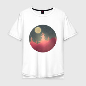 Мужская футболка хлопок Oversize с принтом Полнолуние в Санкт-Петербурге, 100% хлопок | свободный крой, круглый ворот, “спинка” длиннее передней части | forest | full moon | moon | mountain | nature | night | stars | гора | горы | деревья | звезды | лес | луна | луная ночь | лунная ночь | ночь | пейзаж | полная луна | полнолуние | природа | рисунок