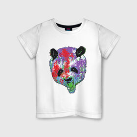 Детская футболка хлопок с принтом Панда в Санкт-Петербурге, 100% хлопок | круглый вырез горловины, полуприлегающий силуэт, длина до линии бедер | animal | animals | australia | bear | paint | panda | panda bear | австралия | голова | голова панды | животное | зубы | клыки | краска | краски | медведь | медведь панда | панда | пандочка | природа | рисунок